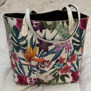 Reversible Tropical Floral Tote Bag with Multicolor or black n white Bag